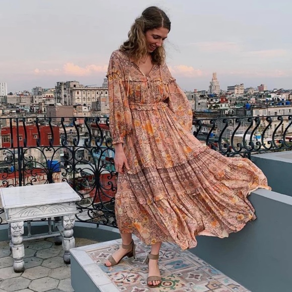 Long Sleeve Boho Floral Gypsy Print Maxi Dress - Picture 10 of 16